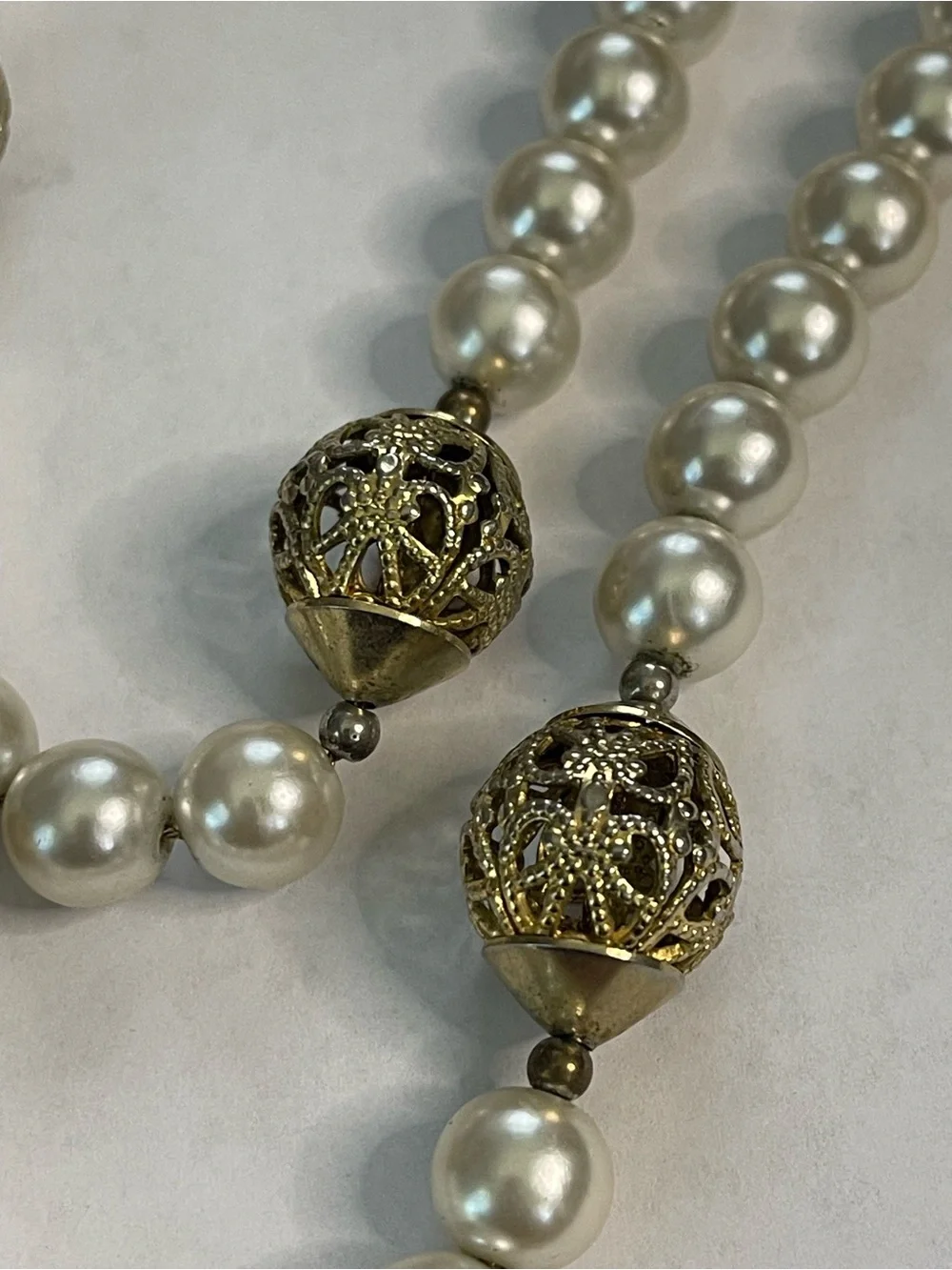 Vintage Pearl Necklace, Gold Filigree Beads, Statement Jewelry